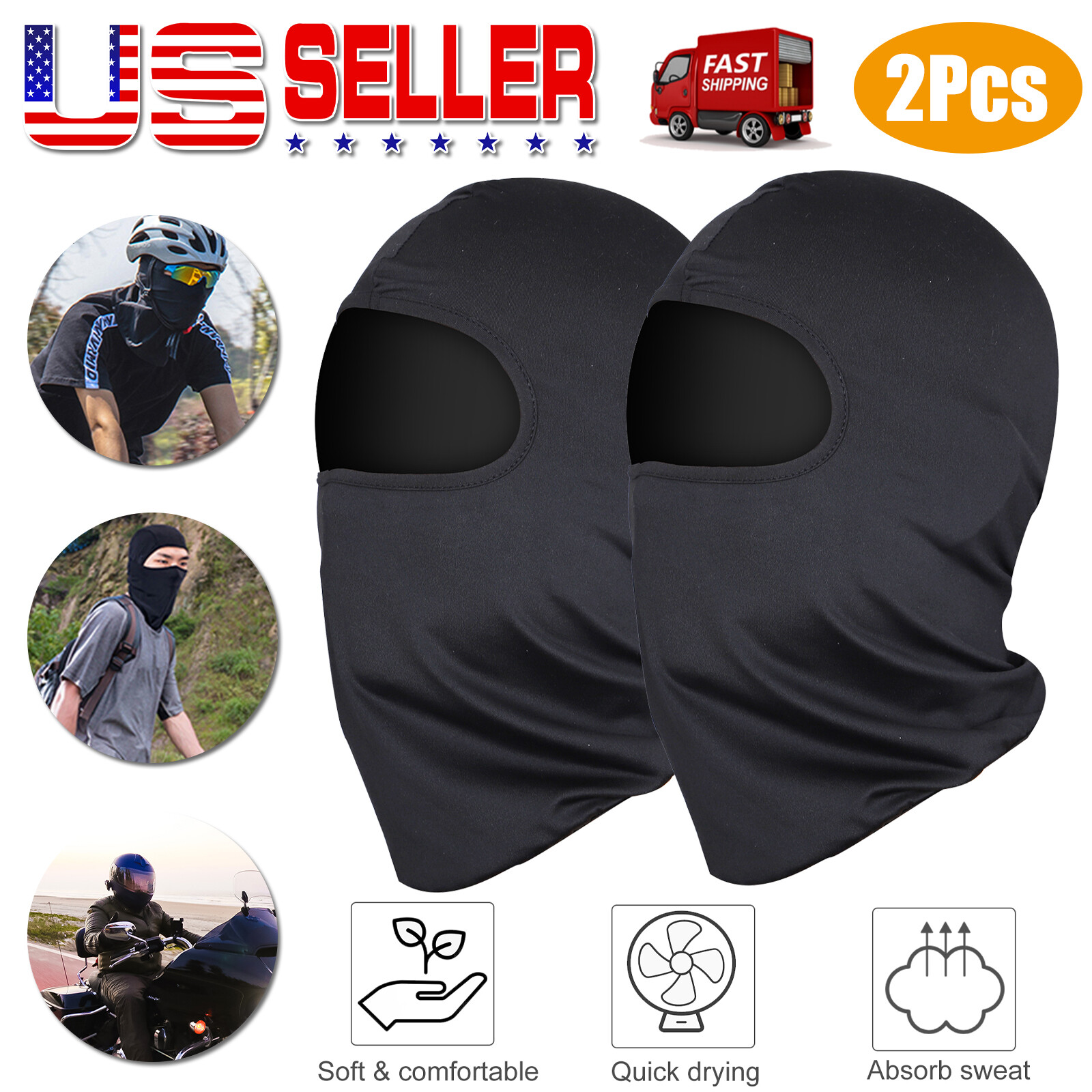 2 Pack Balaclava Full Face Ski Mask Lightweight Motorcycle Warmer Hat One Size