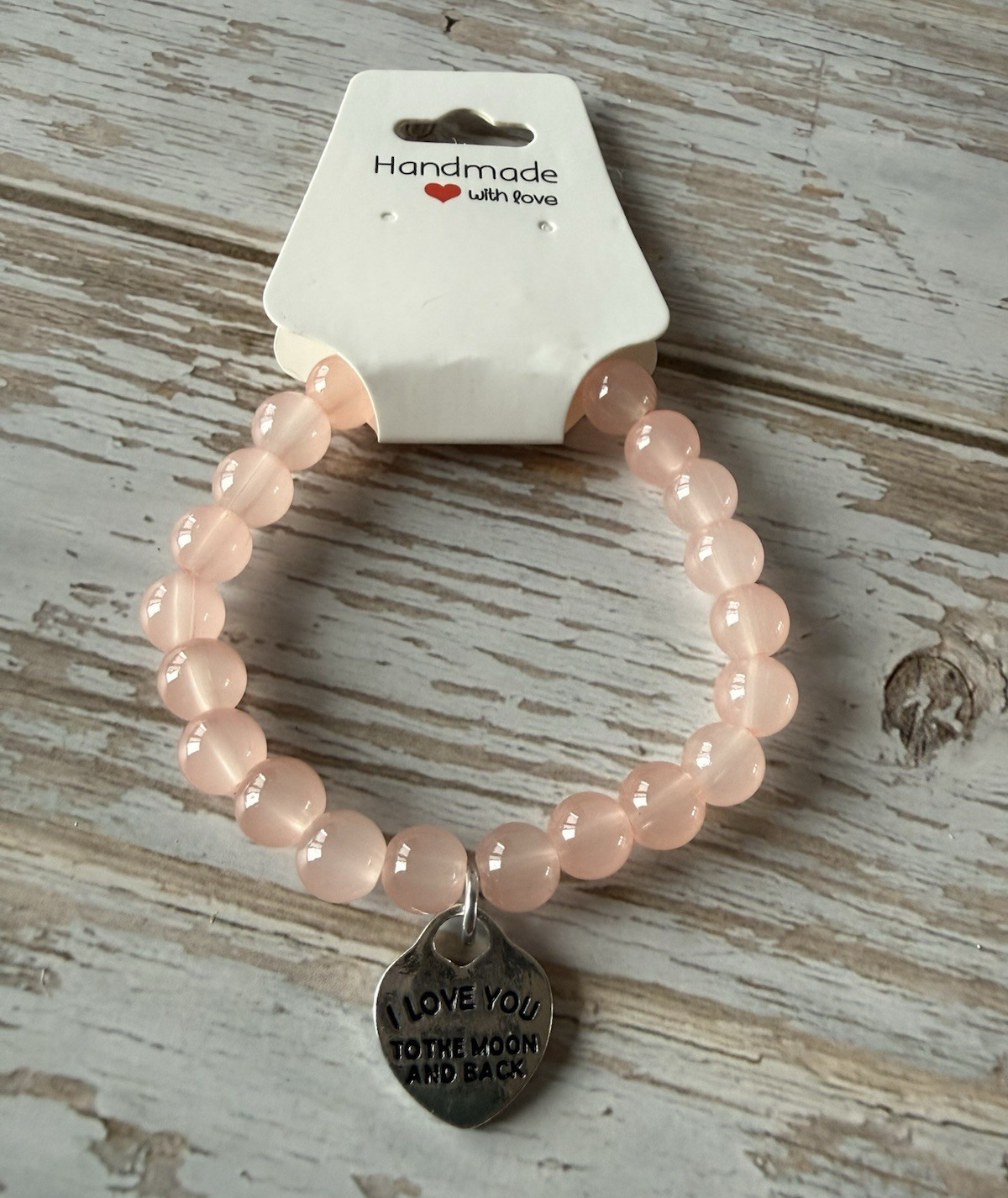 Pink Beaded Stretch Charm Bracelet, Stackable, "To the Moon & Back"