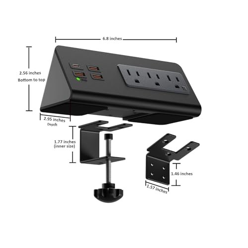 Upgraded Version Edge Mount Power Strip with USB-C Ports Tabletop Black - 1pack