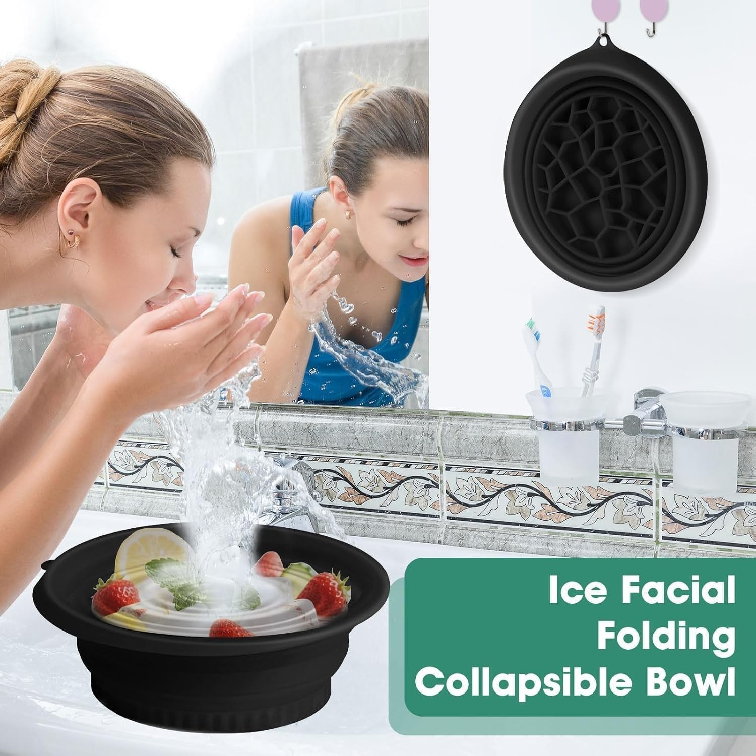 Face Bowl for Ice with Built-in Icetray and Ice Roller for Face,Silicone Faciall