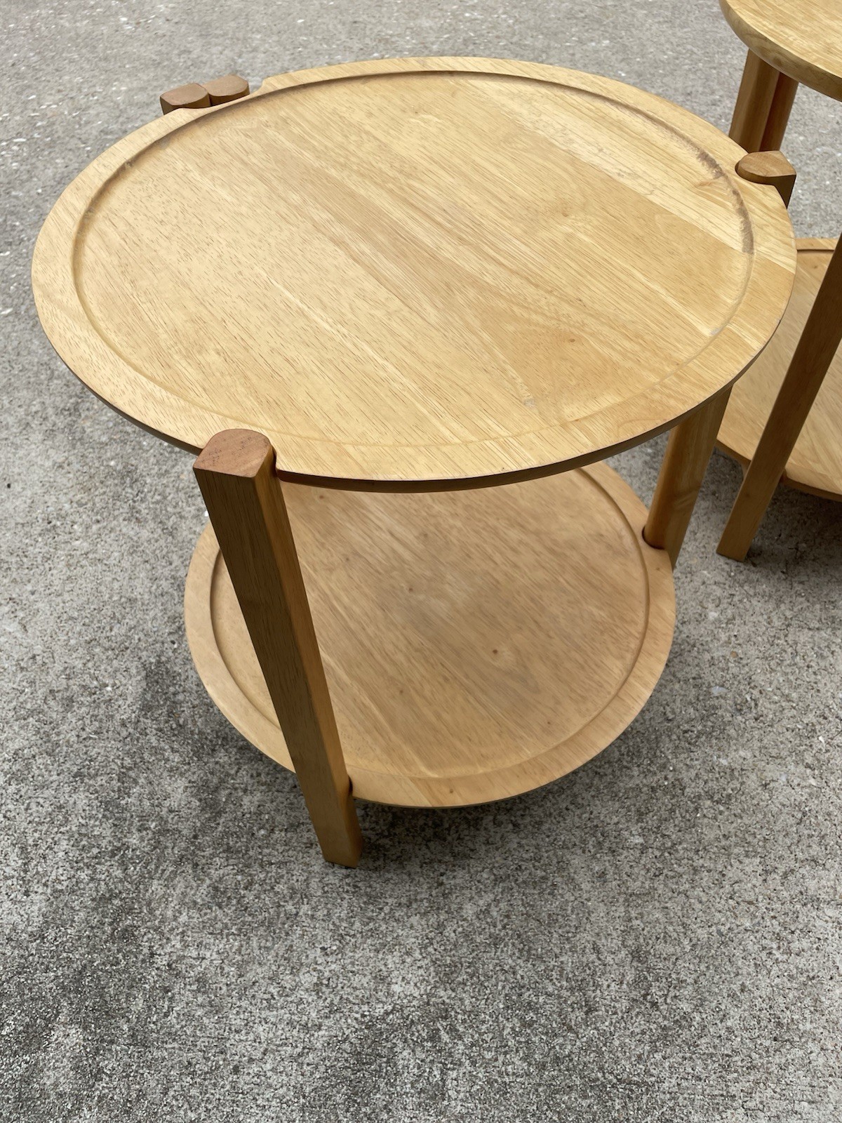 Pair Dansk MCM Danish Folding Round End Tables with Removable Trays