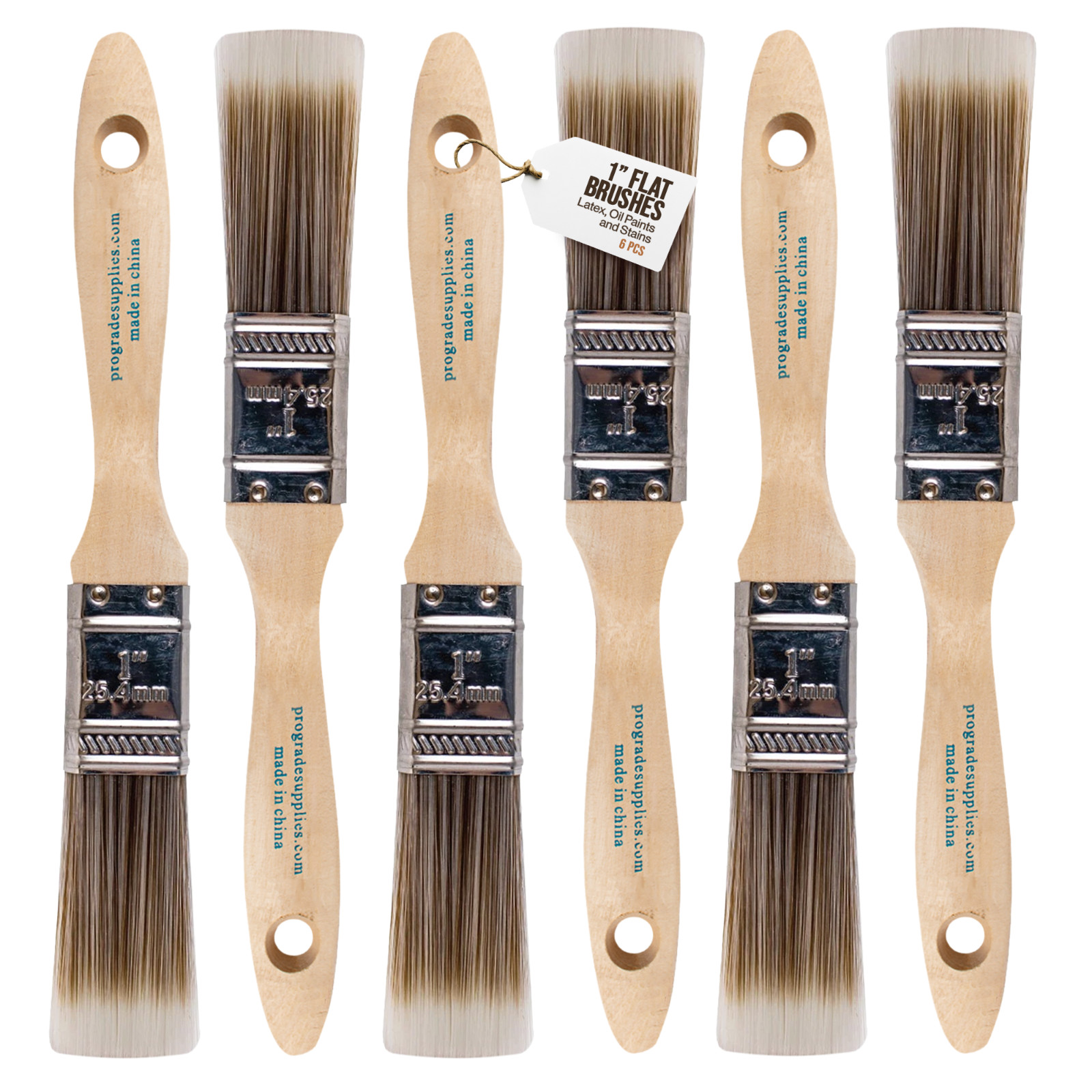 6PK 1" Flat House Wall,Trim Paint Brush Set Home Exterior or Interior Brushes