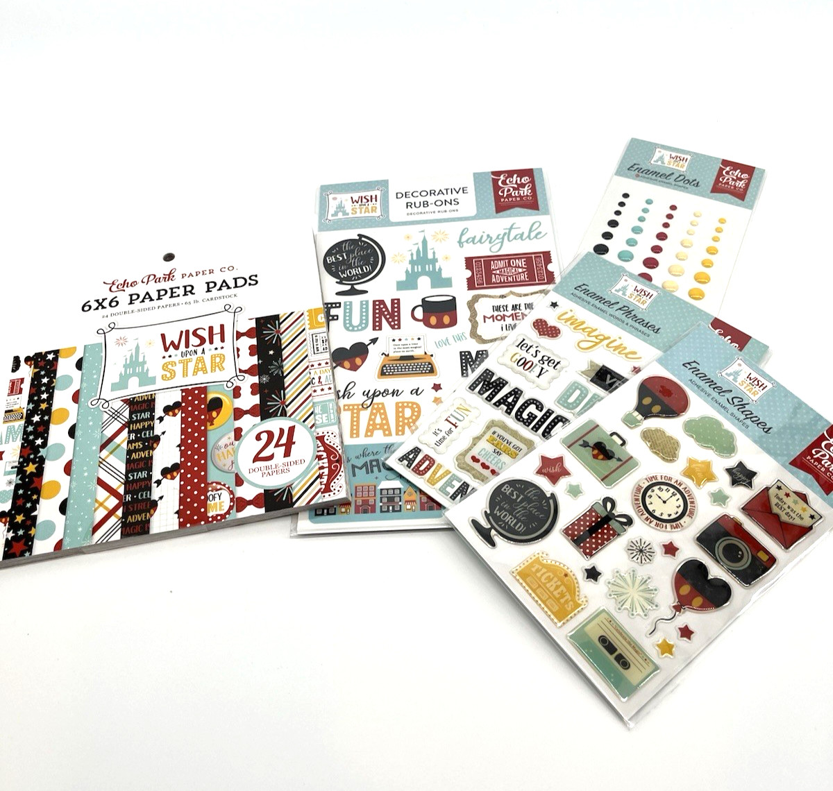 Echo Park “Wish Upon A Star” Scrapbooking 6x6 Paper Pad Stickers Rub-ons Disney