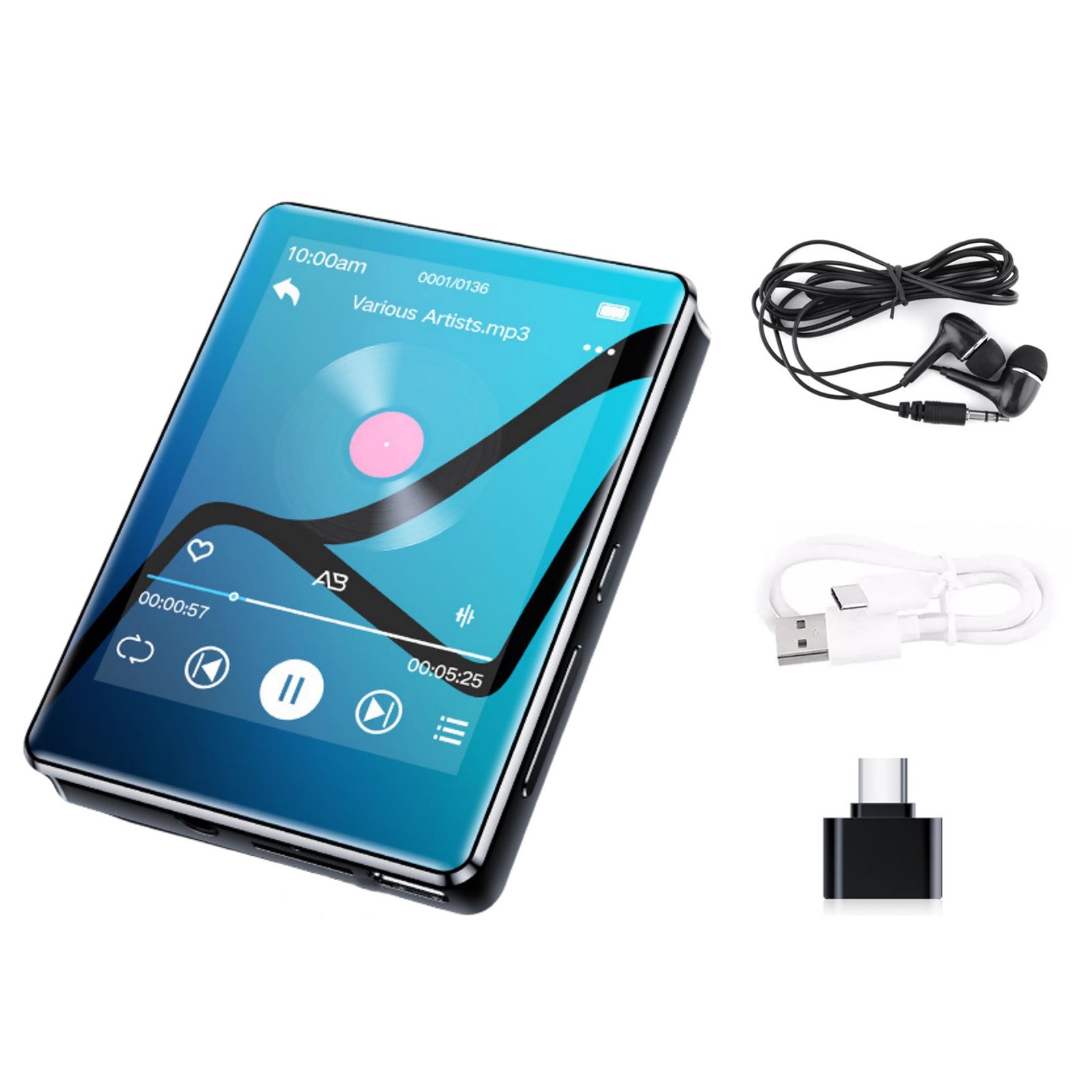 MP3 Player BT 5.0 2.4'' Full-touch HD Screen HiFi Audio Multi-function Equipment