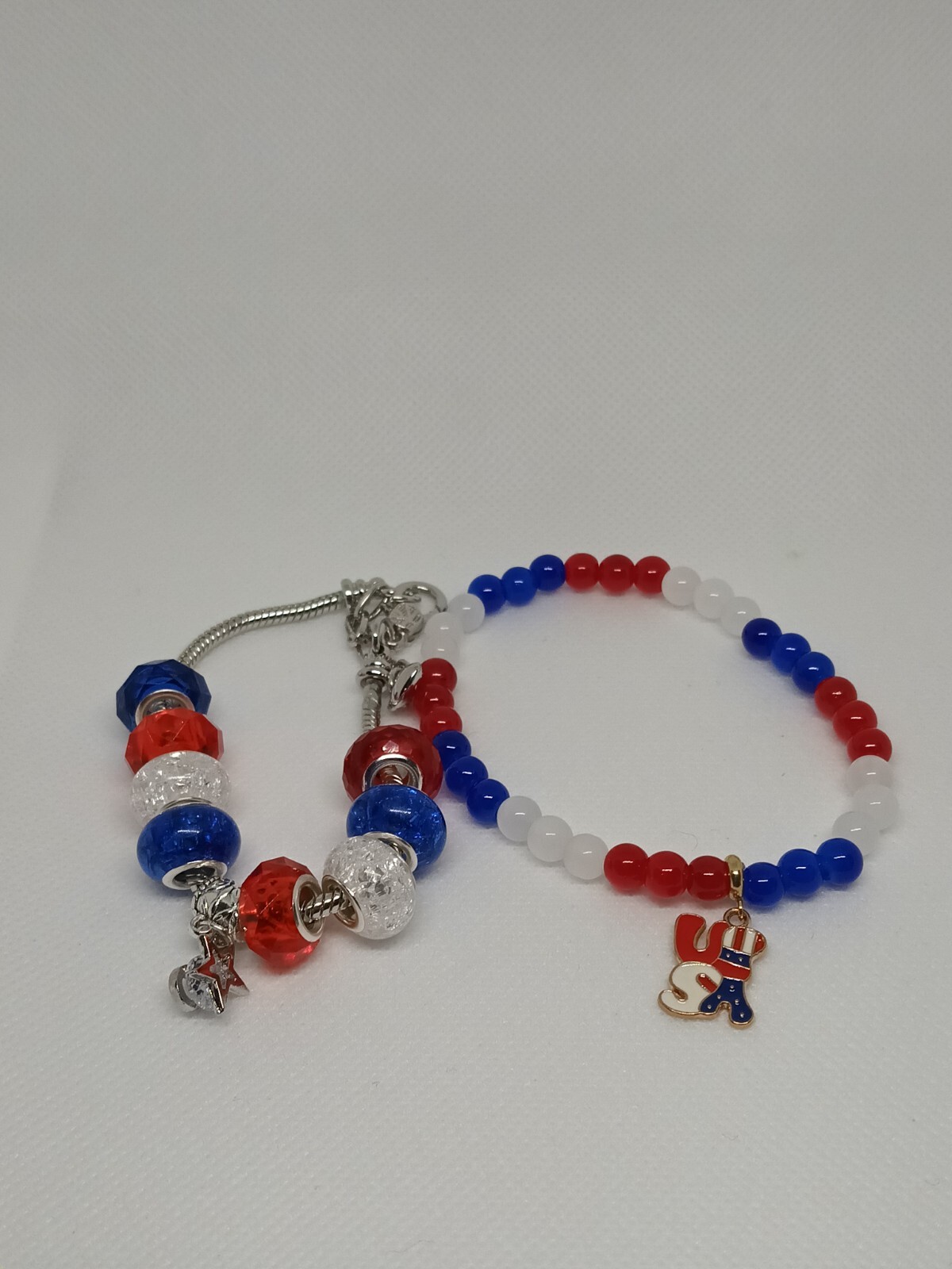 European Style Red White & Blue Charm   Bracelet Adjustable 6.5-9 Inches