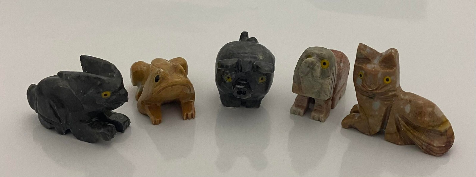 Hand Carved Stone Animal 5 Pack Good Luck Figurine cat dolphin dog cute insect