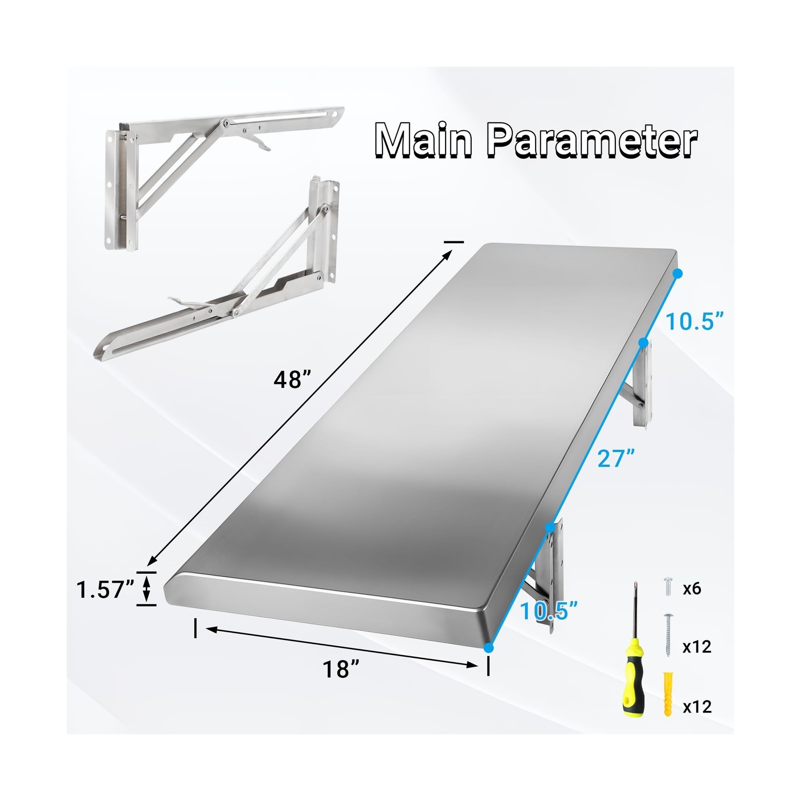 Concession Shelf 48” x 18”, Drop Down Concession Serving Window, Sta