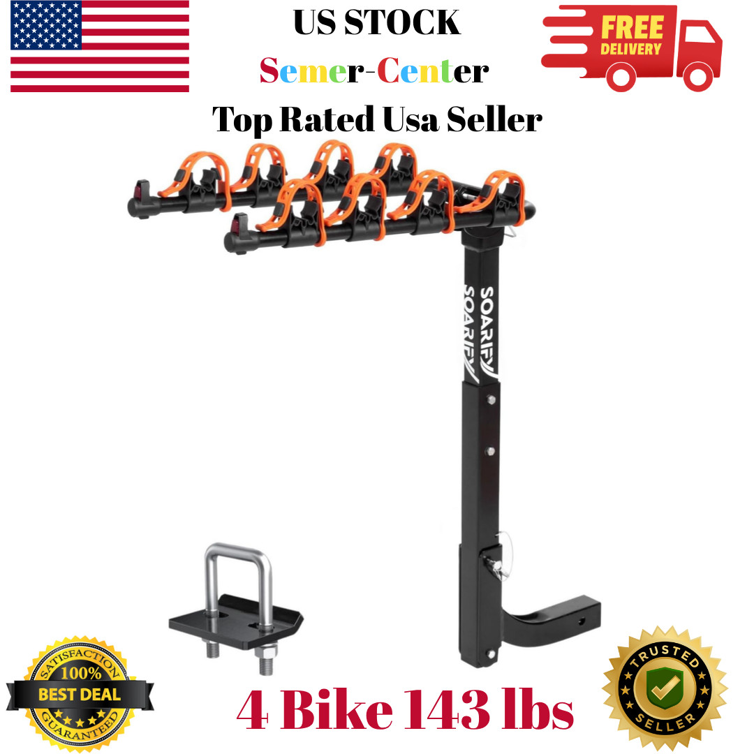 4 Bike Rack for Car, SUV, RV, Mount Hitch Bike Back 4, Up to 143 lbs Load