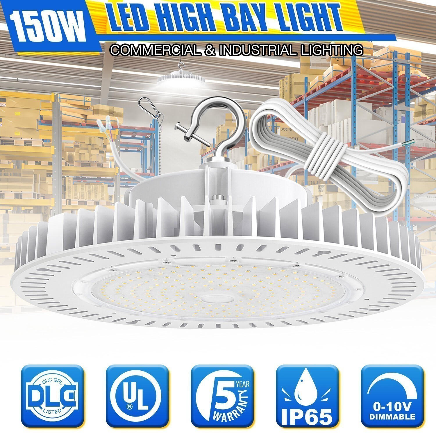 150W Led UFO High Bay Light Commercial Warehouse Shop Lamp Fixture 21000LM White