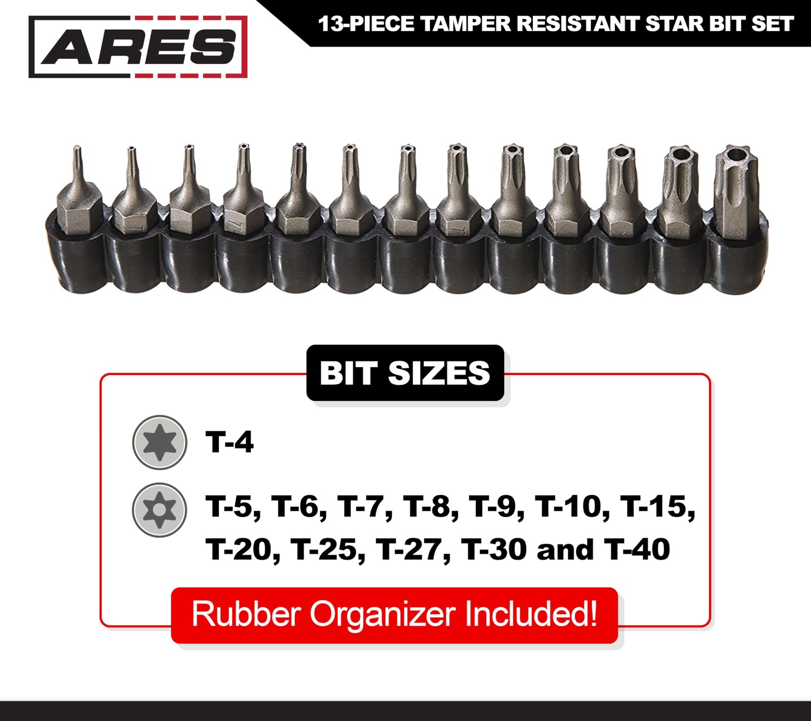 70093-13-Piece Tamper Resistant Star Bit Set - S2 CNC'd Security Bits - Stora...