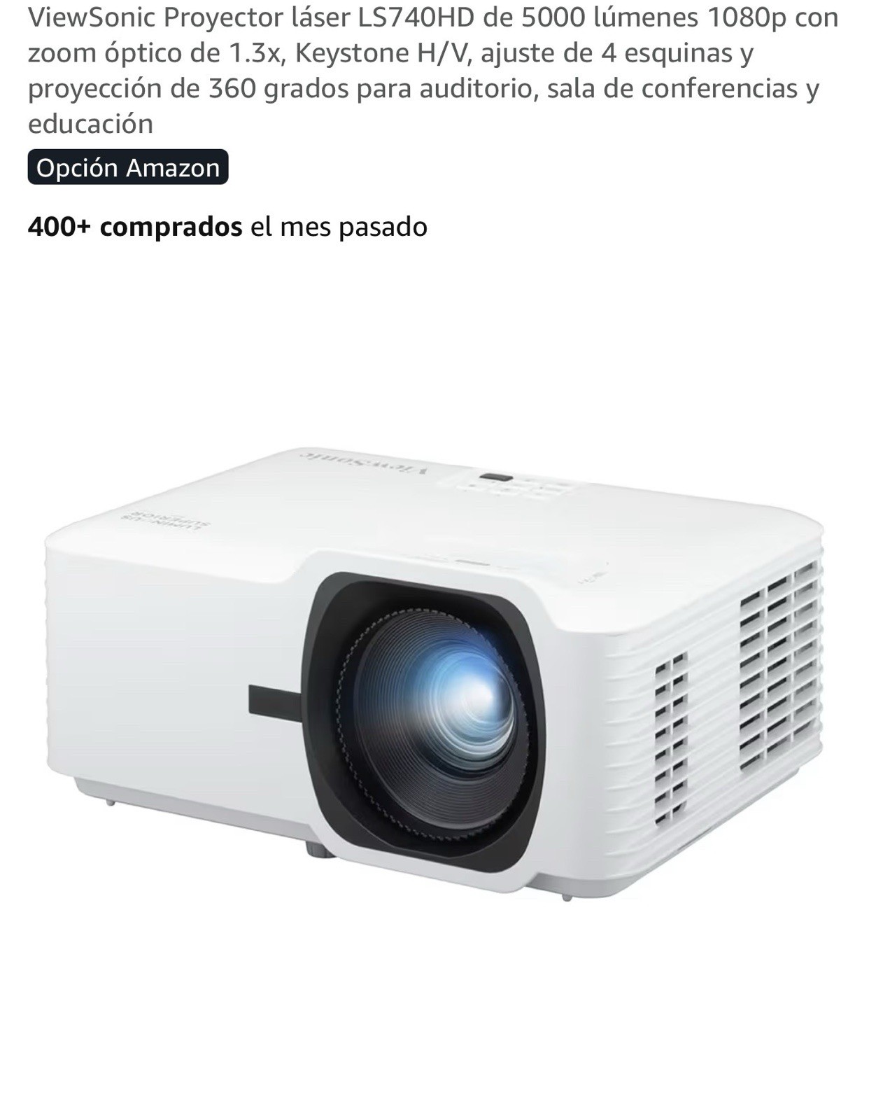 ViewSonic LS740HD Laser Projector 5000 Lumens 1080p 1.3x Zoom White