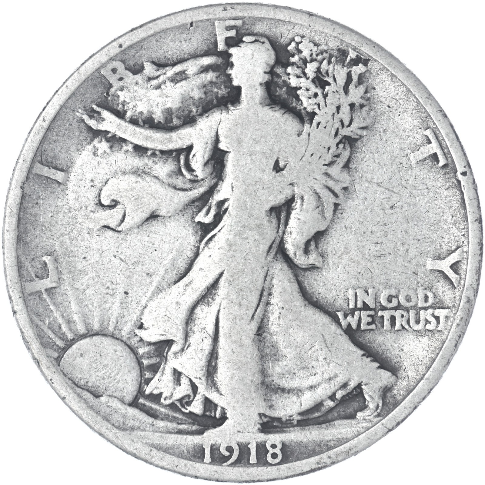 1918 (P) Walking Liberty Half Dollar Very Good 90% Silver