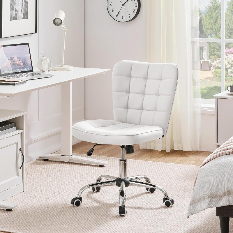 Armless Modern Tufted Office Desk Chair Faux Leather Upholstered Computer Chair