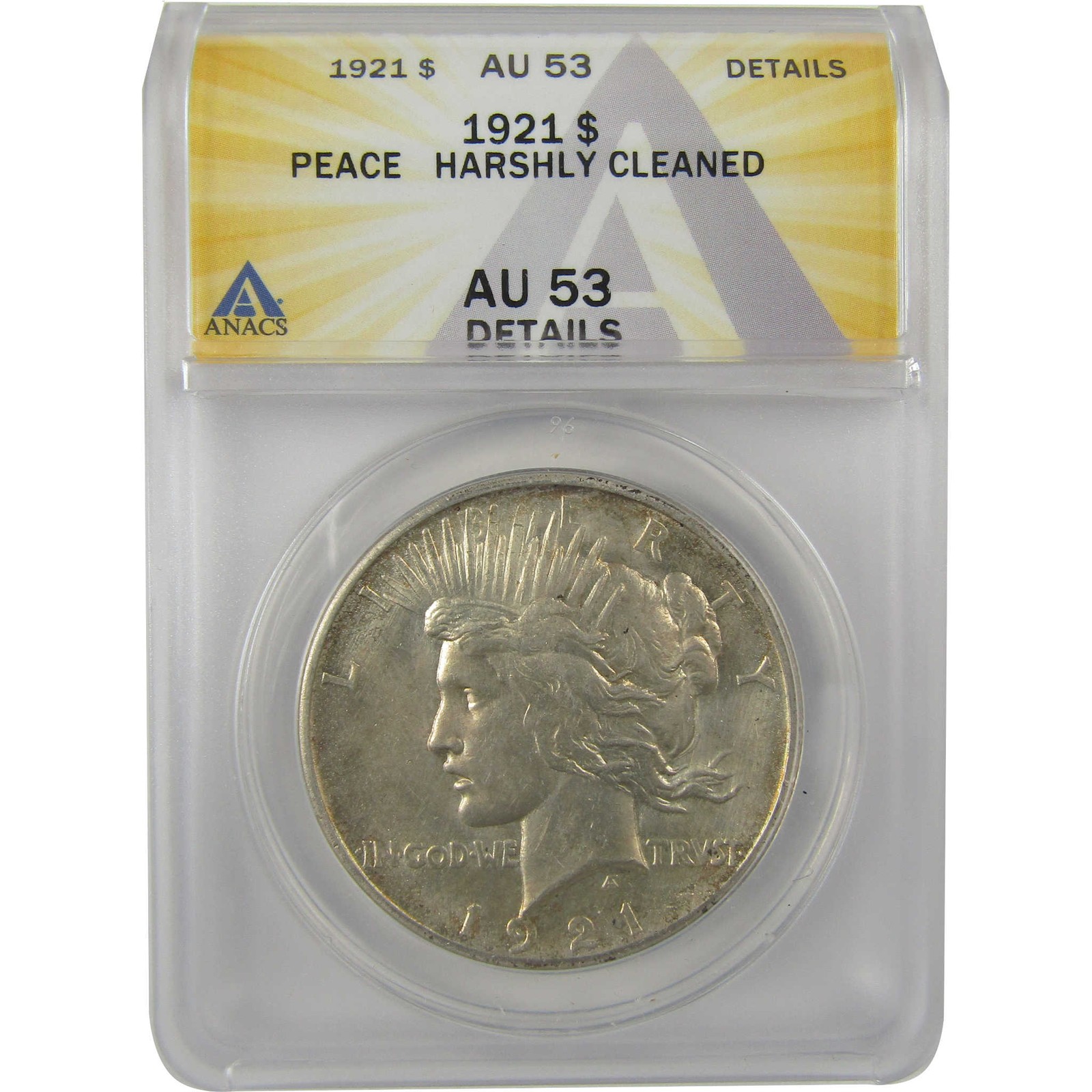 1921 High Relief Peace Dollar AU 53 Details ANACS Silver SKU:I21386