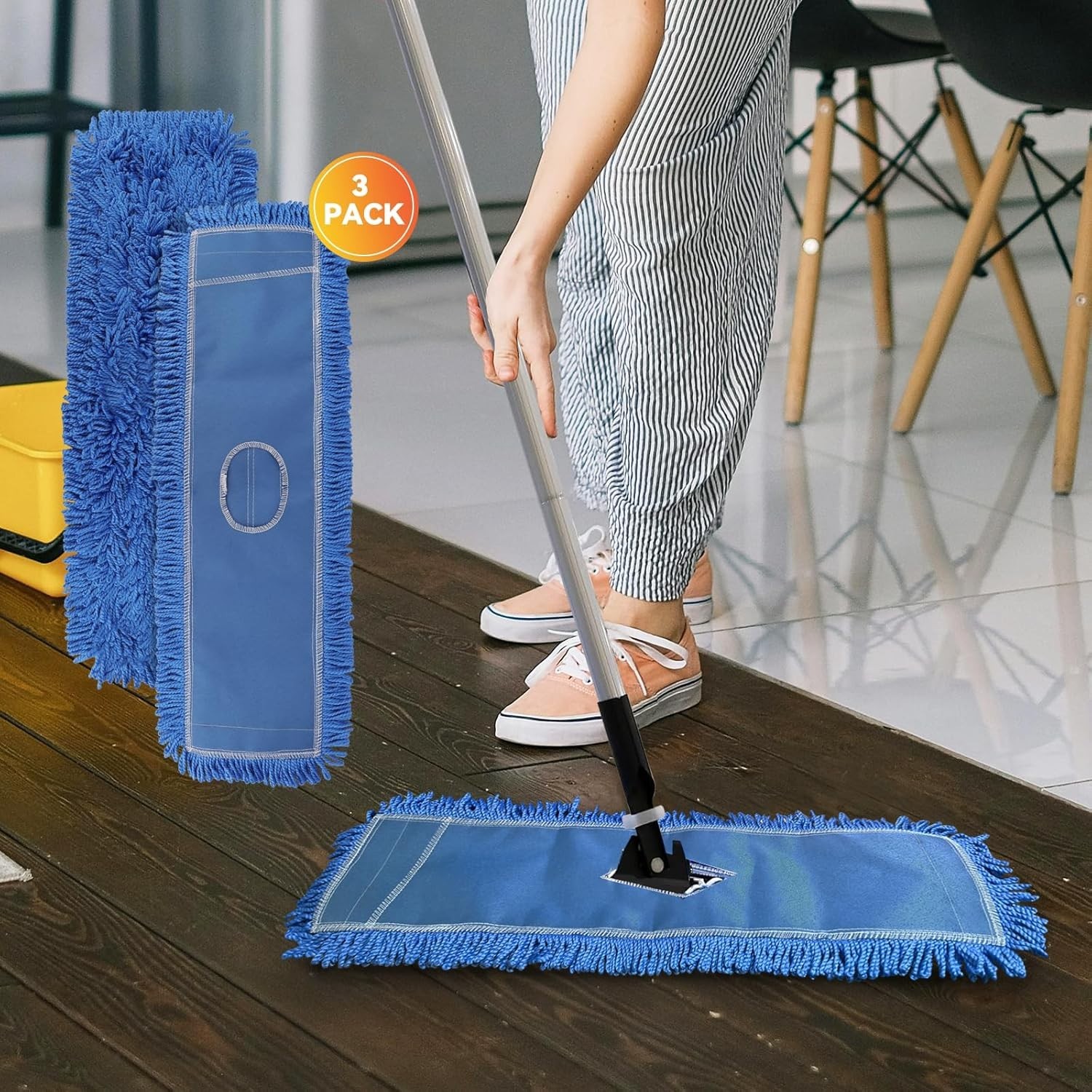 Dust Mop Head Replacement 24 Inch Blue Microfiber 3 Pack Commercial Sweeper