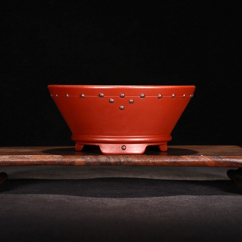 Antique Chinese Yixing Natural Zisha Clay Flower Pot, 4.2" Handmade Bonsai Decor