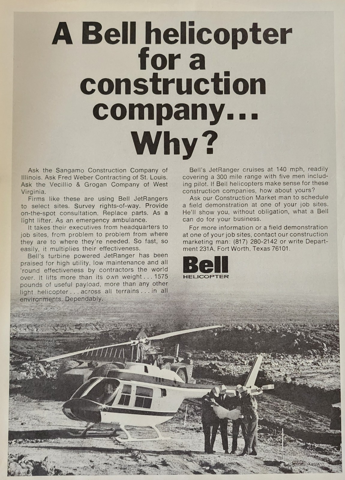 Bell Helicopter Picture Magazine Ad Original Vintage Wall Art Display Jet Ranger