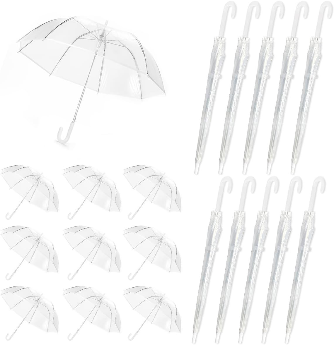 10 Pcs Clear Umbrellas Wedding Bulk, Transparent Umbrellas, Windproof Large Clea