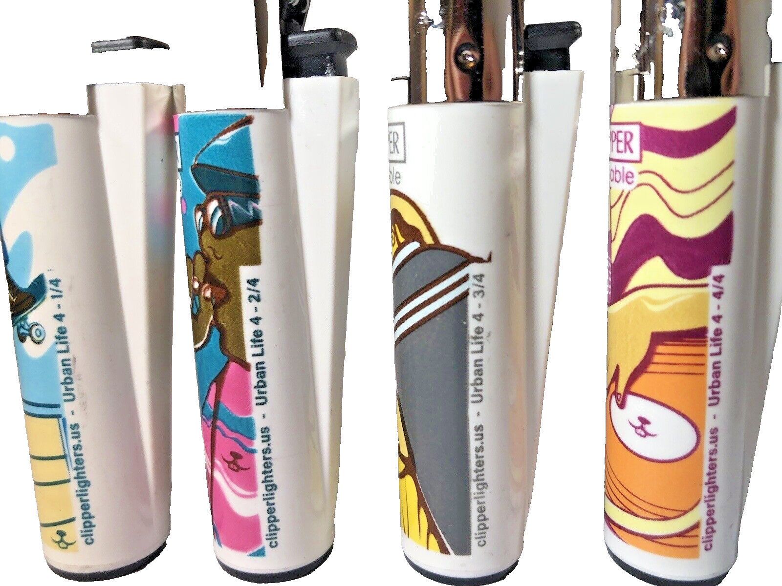 4 Pack Clipper Lighter Urban Life 4 Design Refillable ReFlintable ReUseable