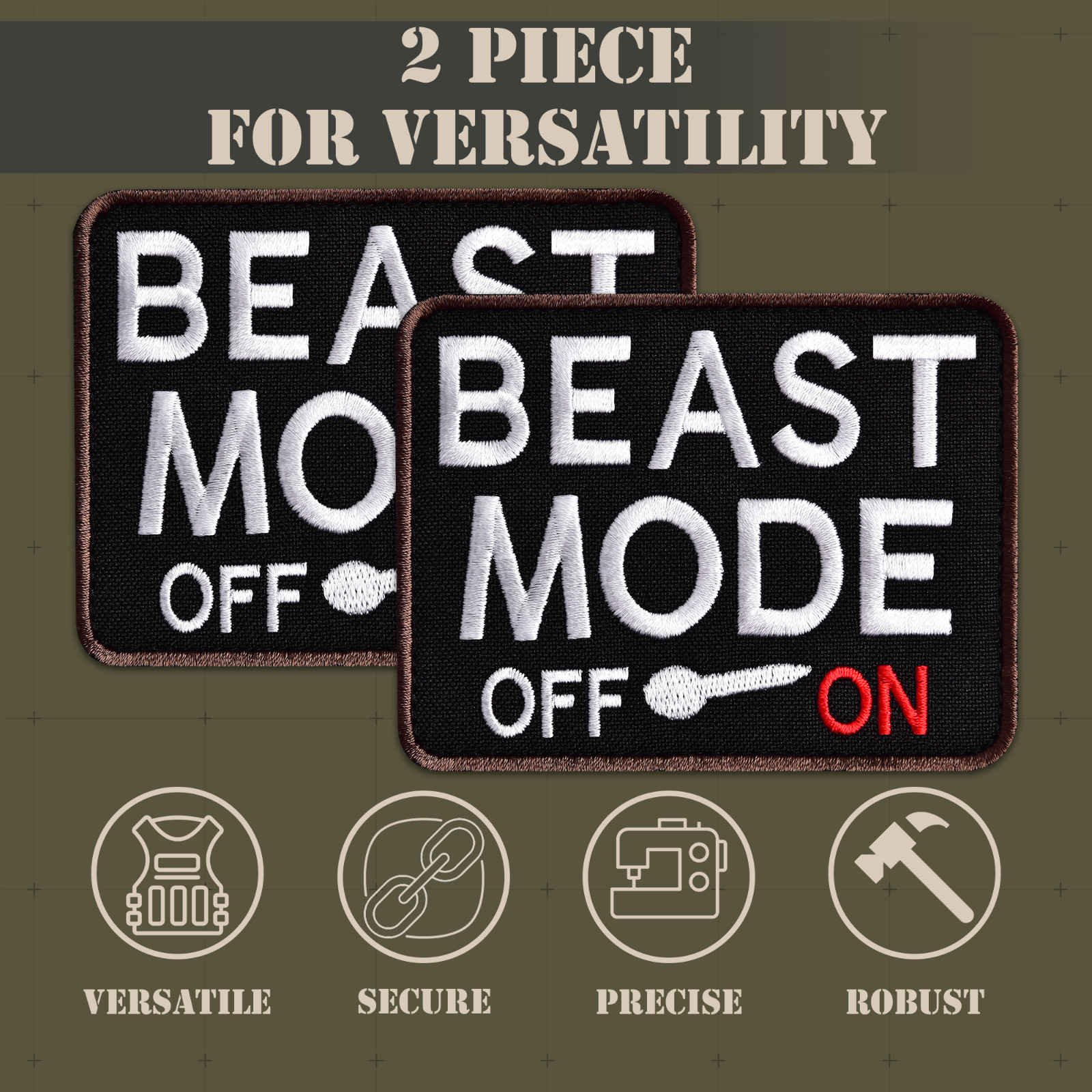 2pcs Beast Mode ON Patch Embroidered Tactical Morale Patches