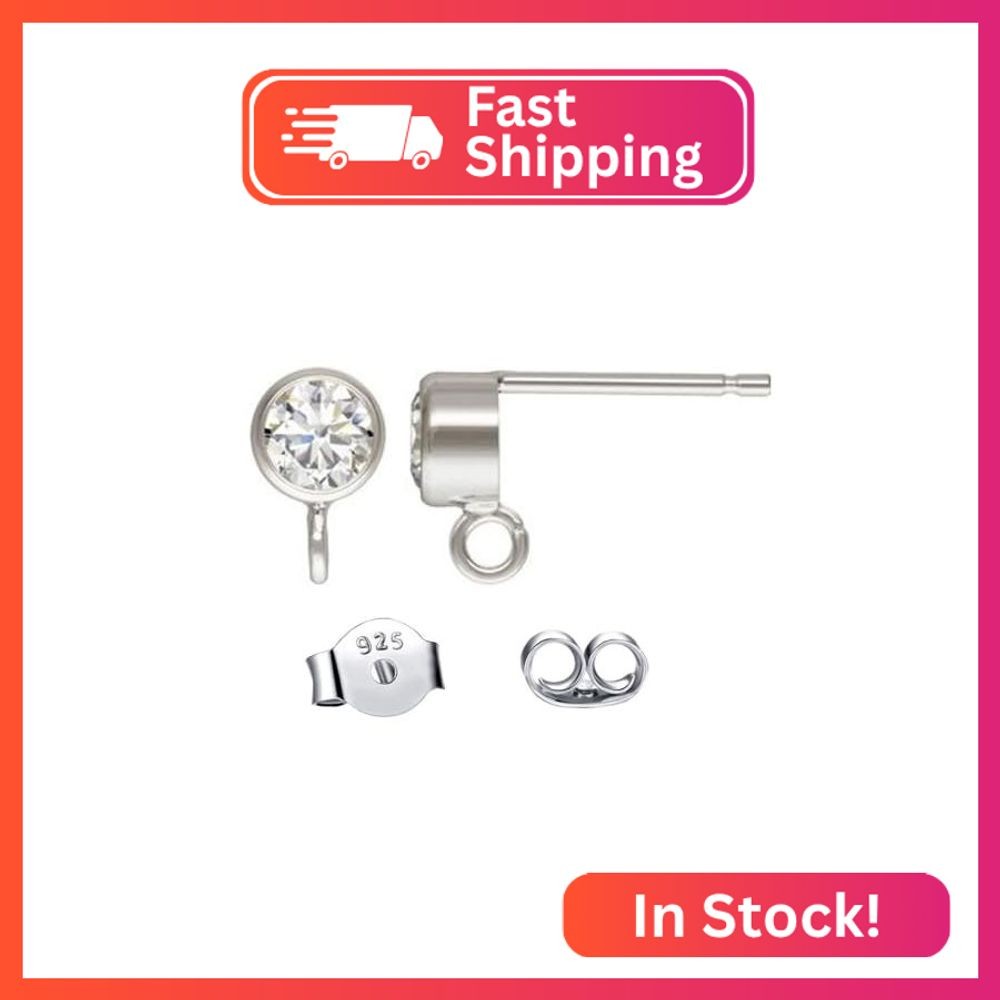 4pcs Adabele Real Sterling Silver 3mm Small CZ Earring Post 4pcs Backs