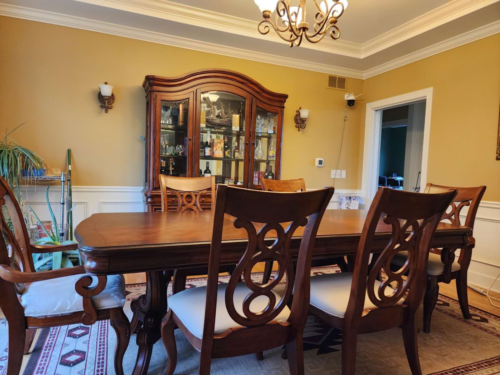 Dining Room Table, 6 Chairs, and China Closet