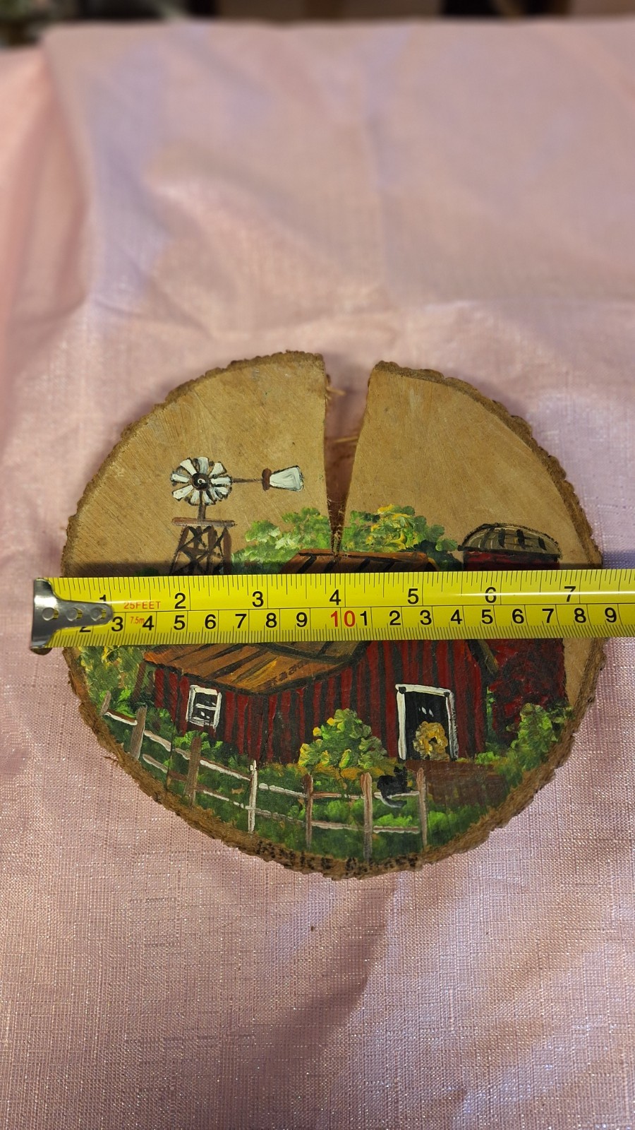 wood carving, hand made, Tractor & barn.