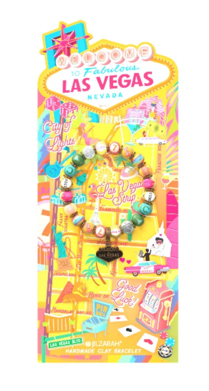 NEW JILZARAH Handmade Clay Beads DESTINATION LAS VEGAS Multi color 8mm Bracelet