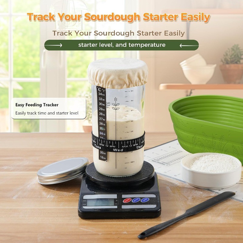 Starter Kit for Beginners, 34 oz Starter Jar Scale Marking, 2 Silicone Proofing