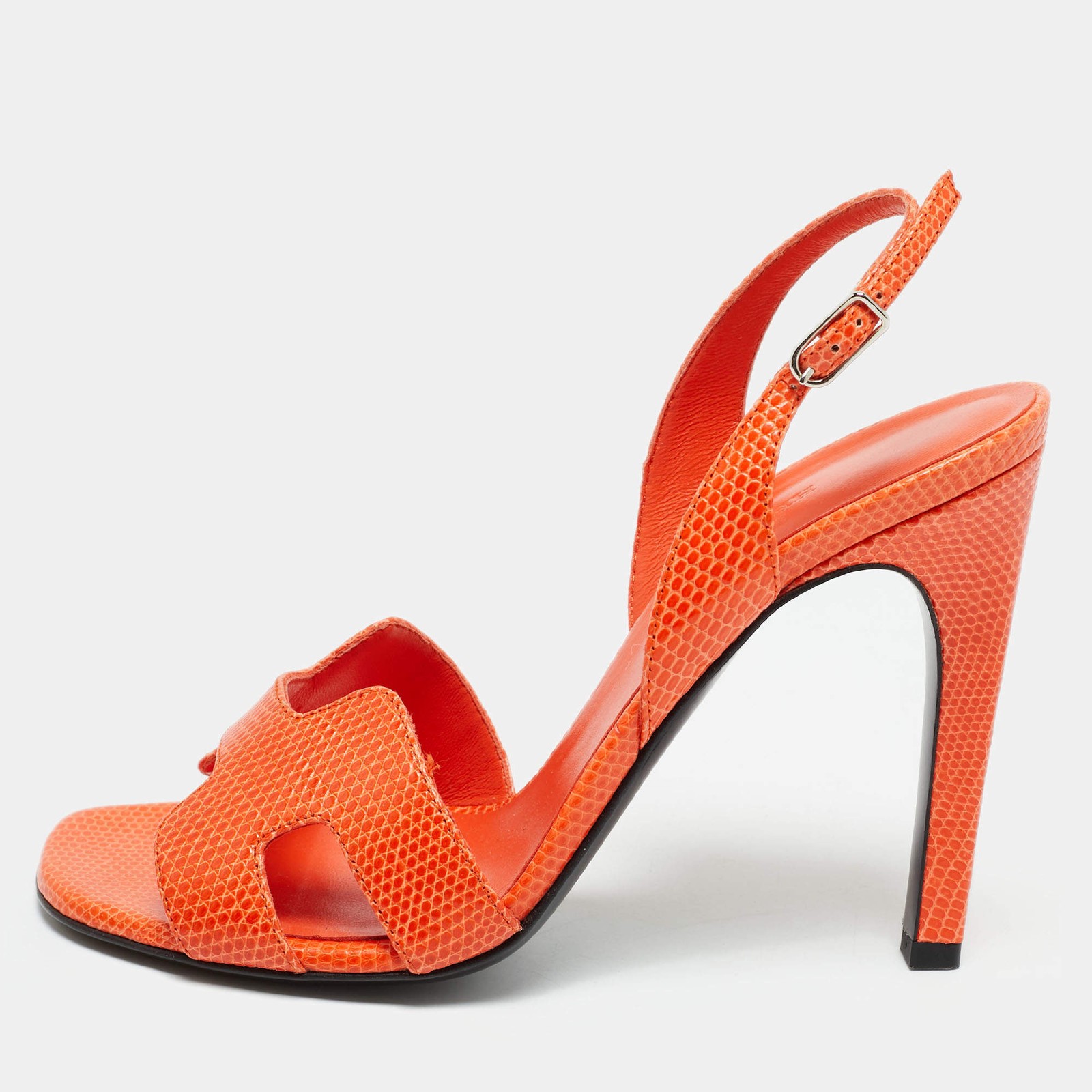 Hermes Holy Size 36.5 Orange Lizard Leather Slingback Sandals