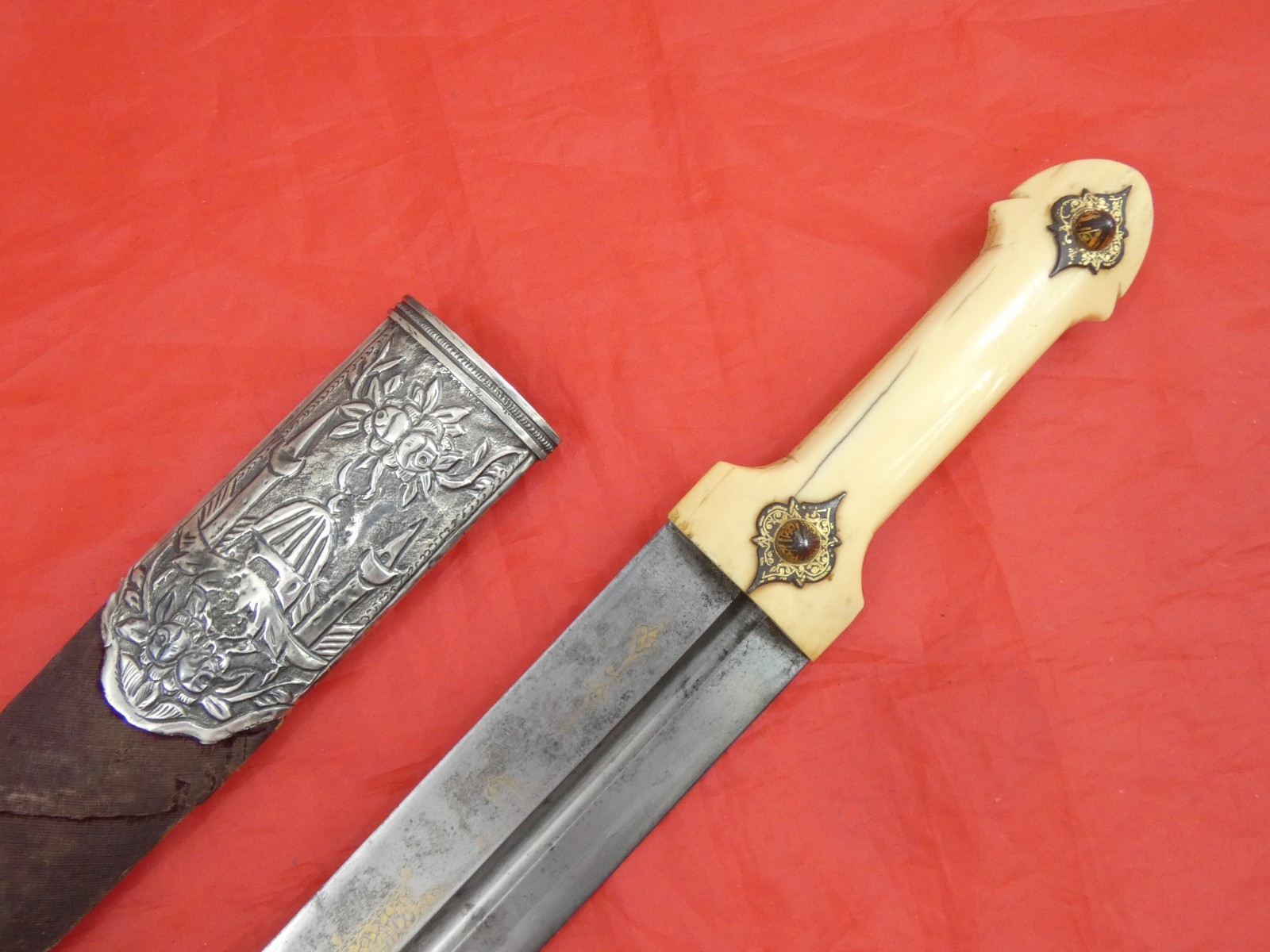 VERY FINE ANTIQUE TURKISH OTTOMAN / CAUCASIAN KINDJAL DAGGER SILVER & GOLD sword