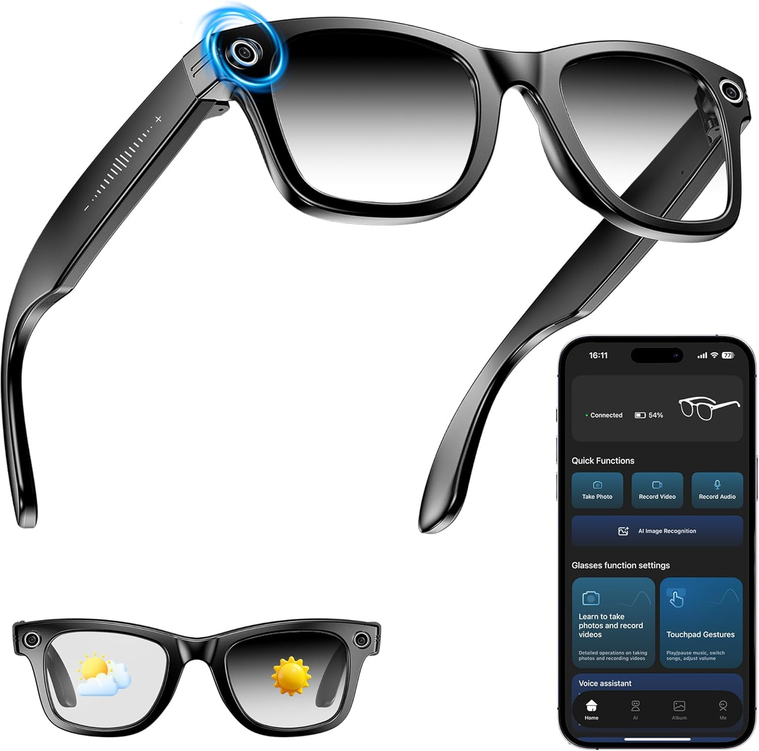 AI Smart Camera Glasses for Men Women, 4K Photography,1080P HD Video Recording,R
