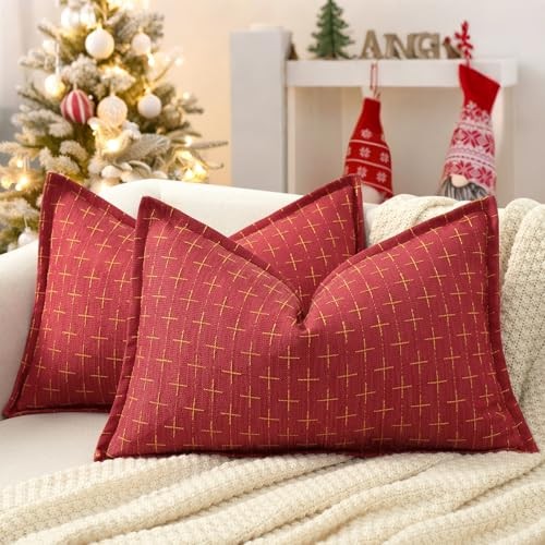Christmas Pillow Covers 12x20 Set of 2 Soft 20" x 12" (Pack of 2) Red