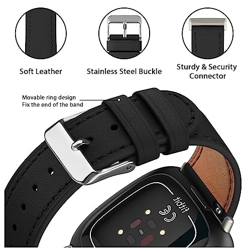 Leather Bands Compatible with Fitbit Versa 4 Bands/Fitbit Versa 3 Black
