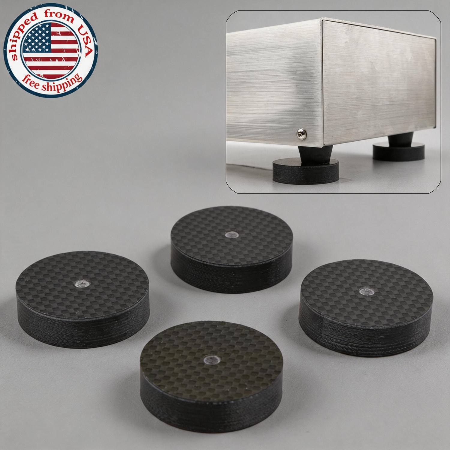 4pcs Carbon Fibre Pad HiFi Speaker Amp Shock Absorber Isolation Feet 40x10mm