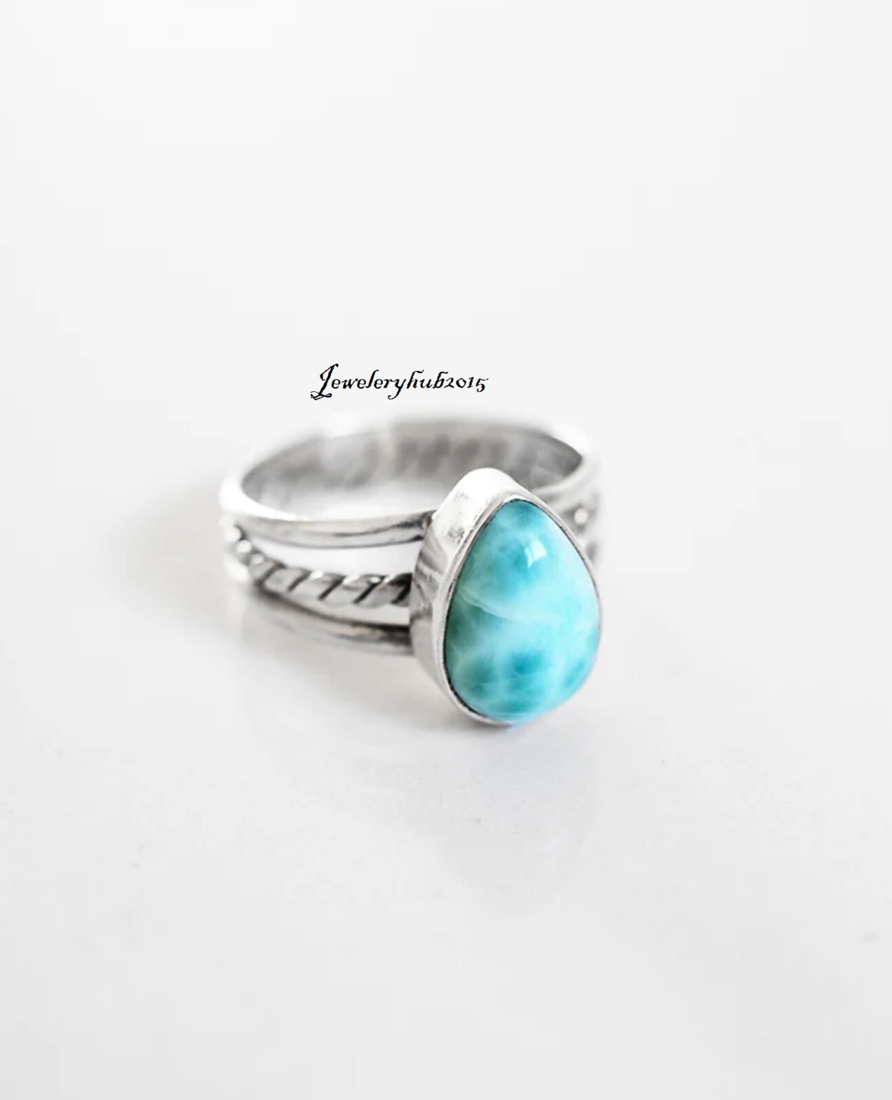 Pear Beautiful Larimar Gemstone 925Sterling Silver Handmade Ring All Size Sr303