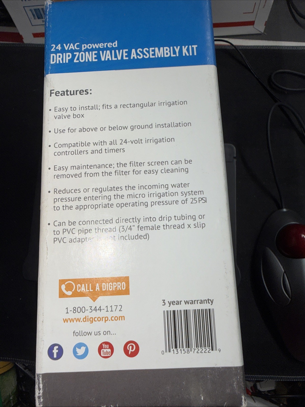 DIG 24 VAC Powered Drip Zone Valve Assembly Kit With 3/4" Valve, Filter,25PSI