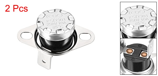 2pcs Temperature Control Switch Thermostat 95°C 10A Normally Closed NC