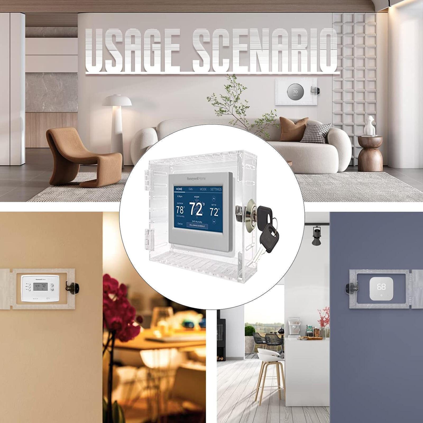 Secure Thermostat Guard Clear Cover Lock Box with 2 Keys for Enhanced Security