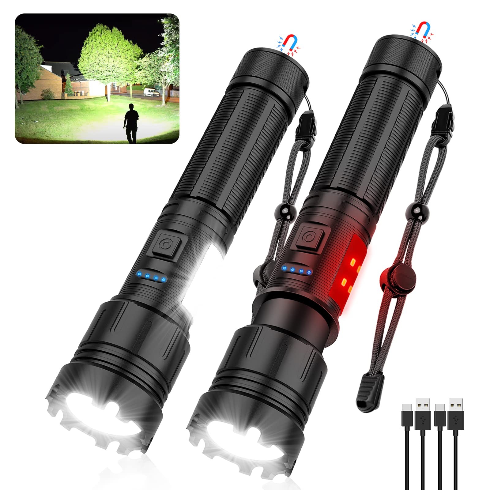 Magnetic Flashlight Rechargeable High Lumens, Super Bright Magnetic Base LED ...
