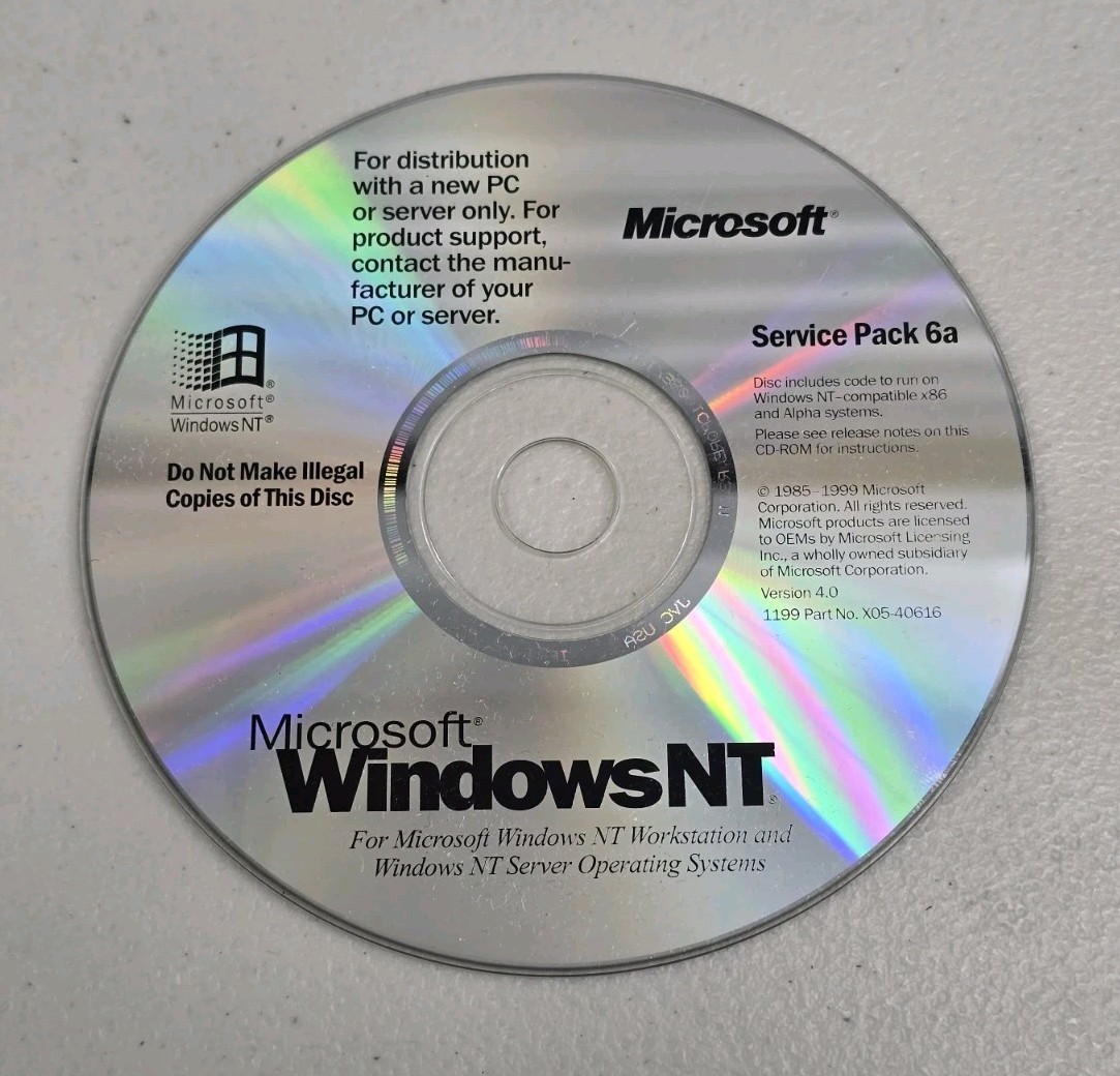 Microsoft Windows NT Service Pack 6A Workstation PC CD-ROM 1199 Part# X05-40616
