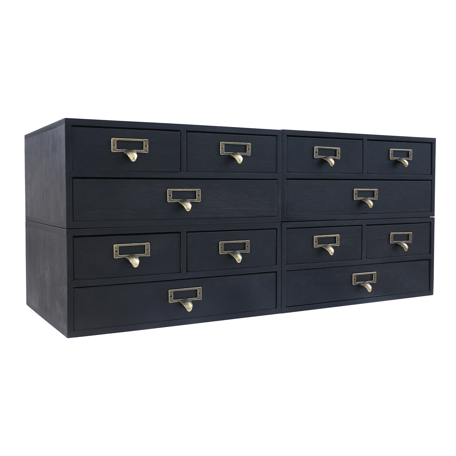4 Pack 3 Drawer Wooden Desktop Organizer Drawer Storage Box For Tabletop- Black