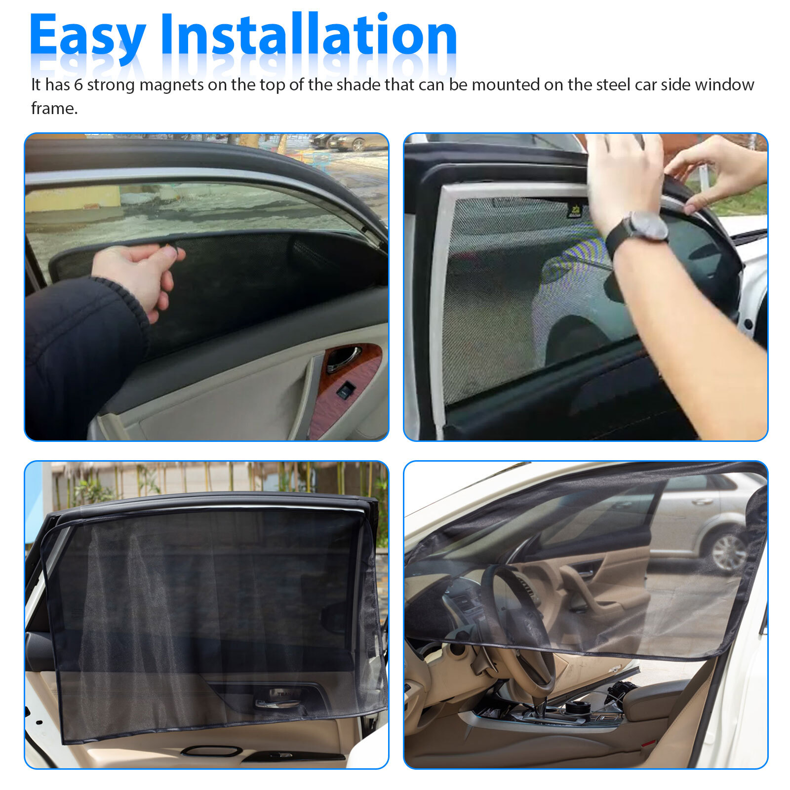 4x Magnetic Car Side Window Sun Shade Cover Visor Mesh Shield UV Block Protector