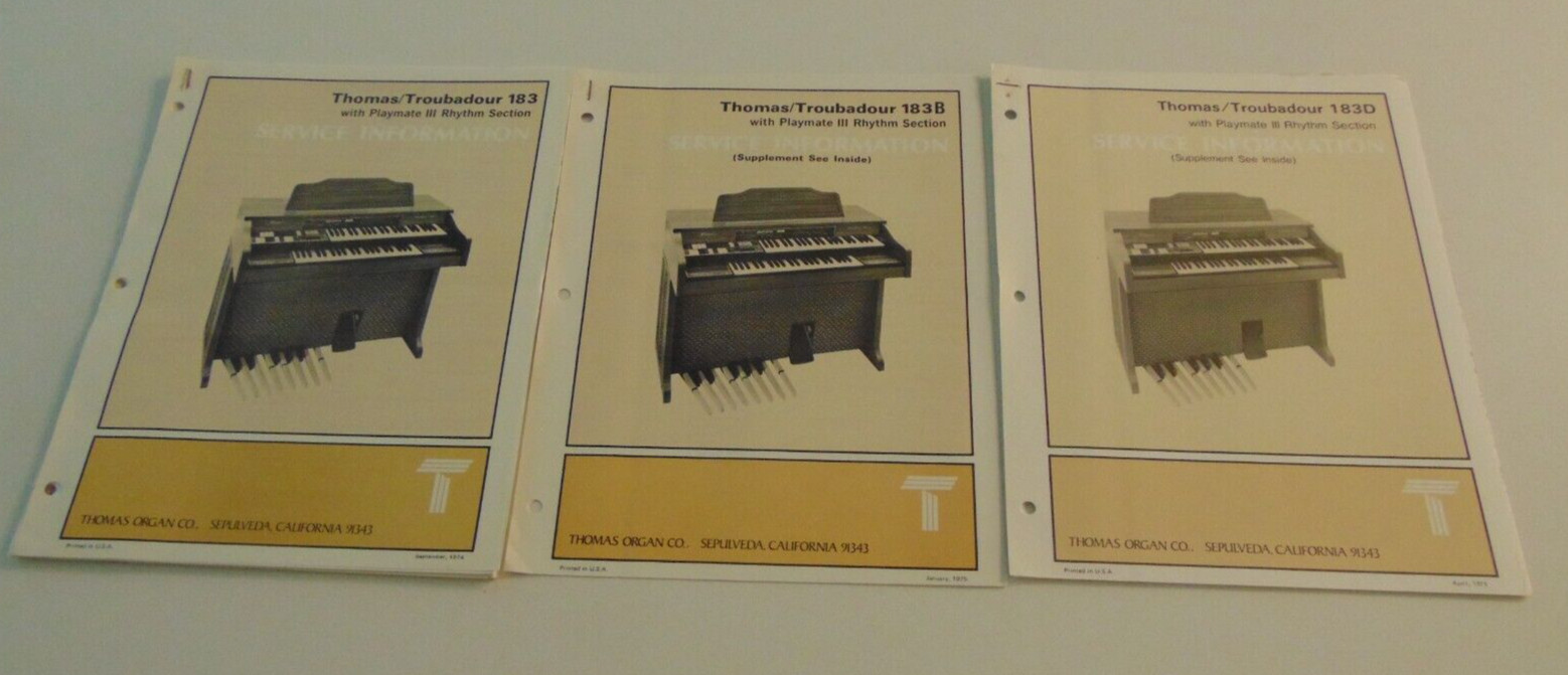 Thomas Organ Troubadour 183 183B 183D Service Repair Shop Manual Schematics