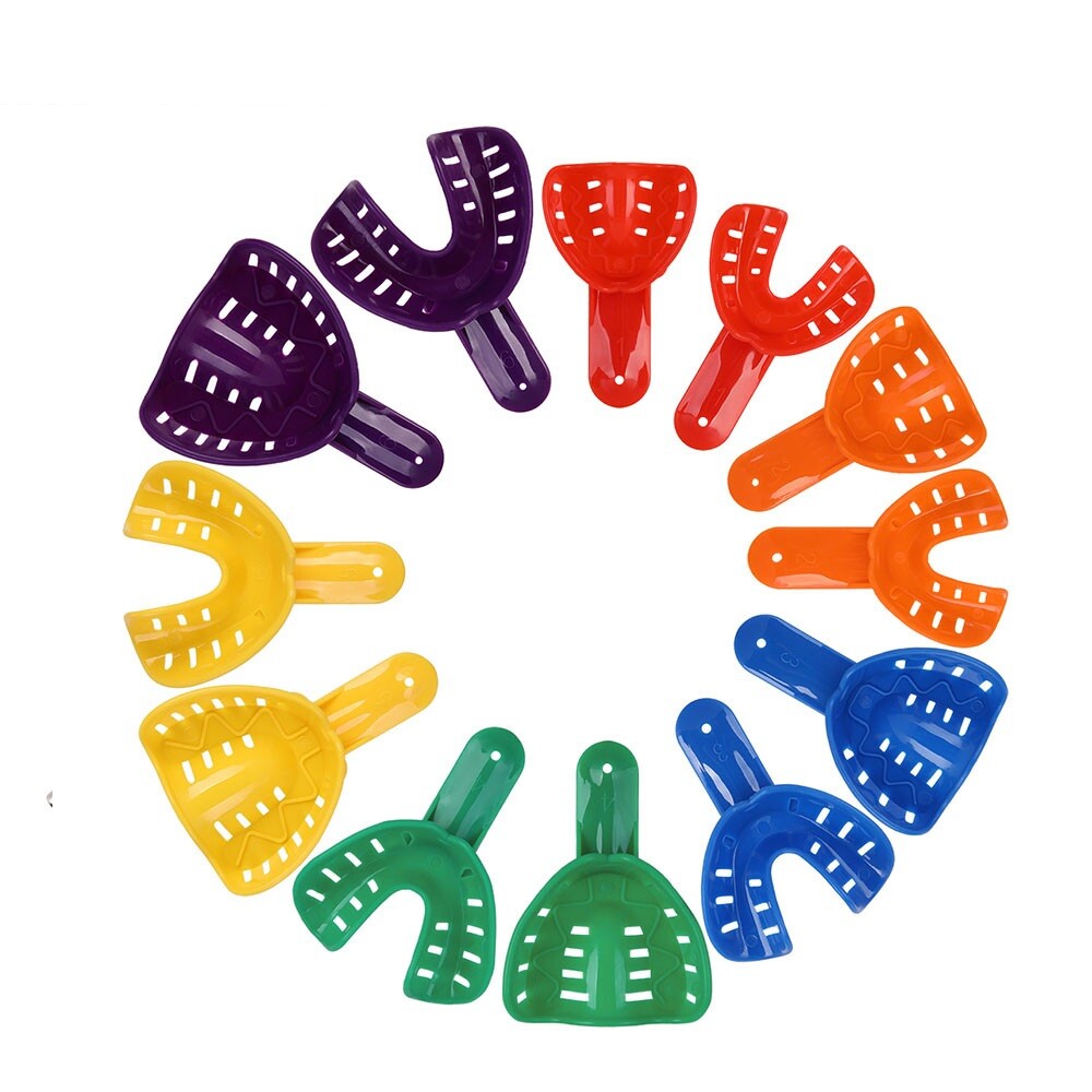 12Pcs Dental Impression Trays Plastic Adult&Kids Multi-Color Upper Lower Jaw US
