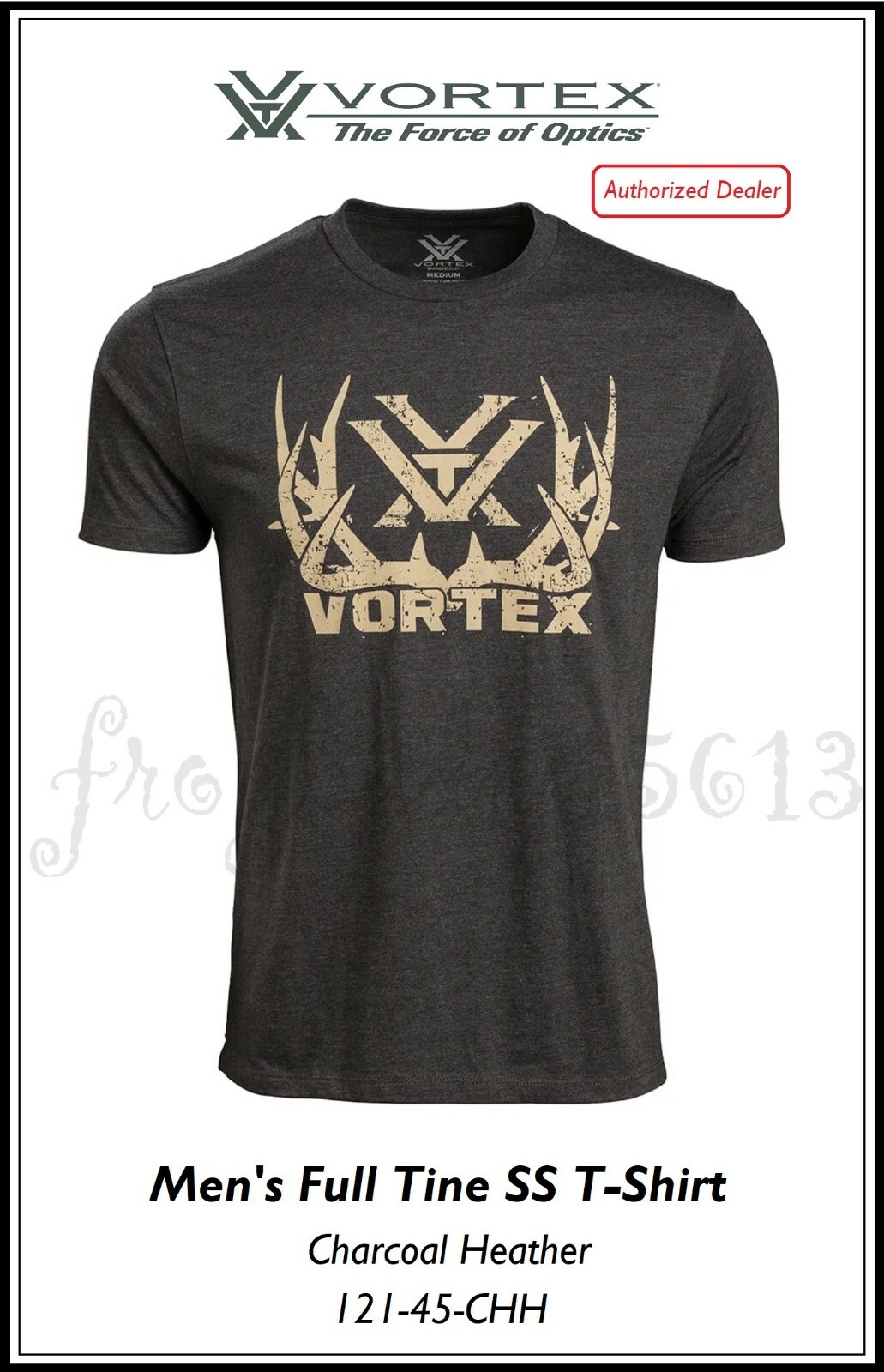 VORTEX OPTICS Men's Full Tine SS T-Shirt Charcoal Heather 121-45-CHH Auth Dealer