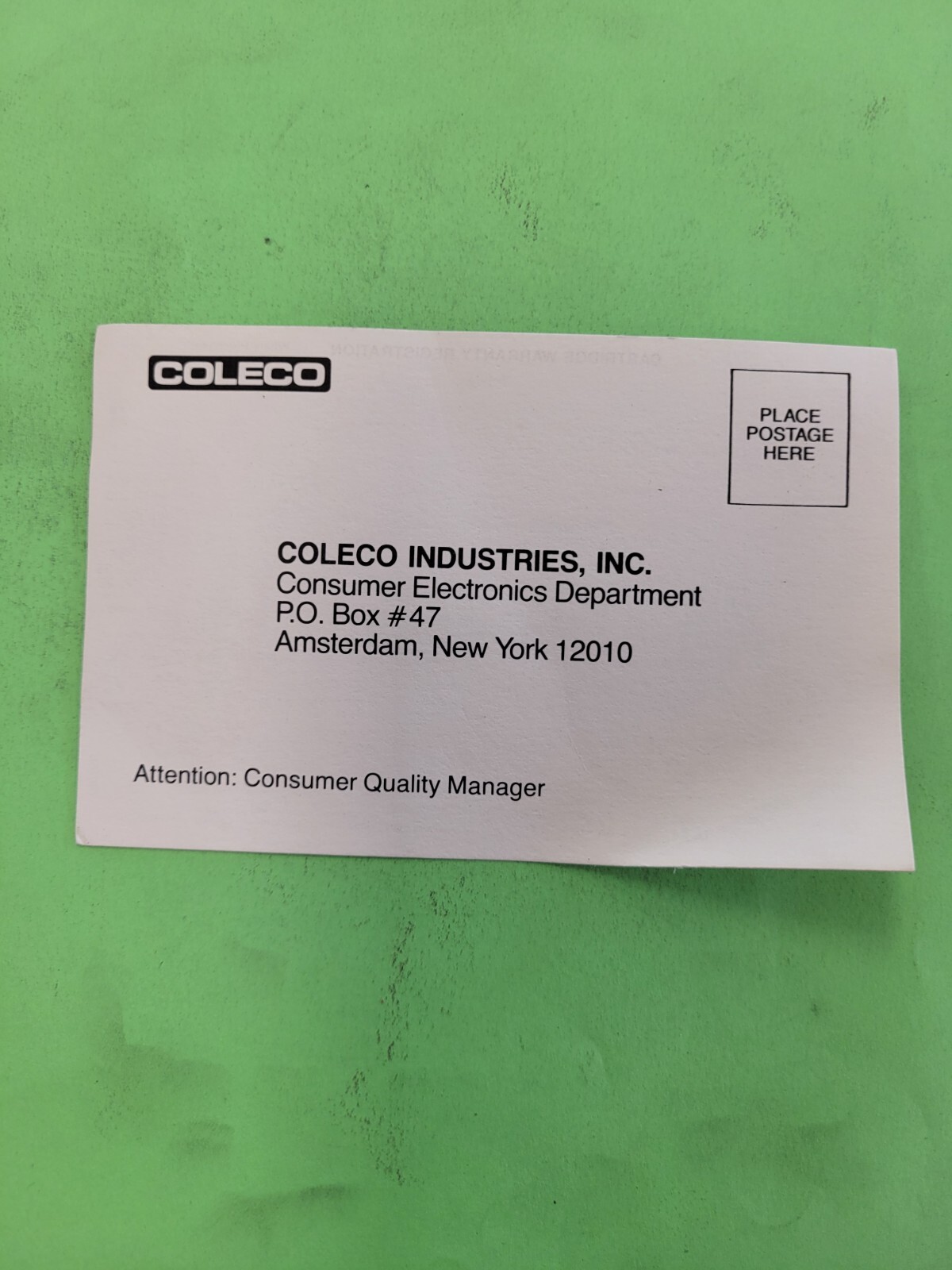 coleco industries colecovision registration Card Insert