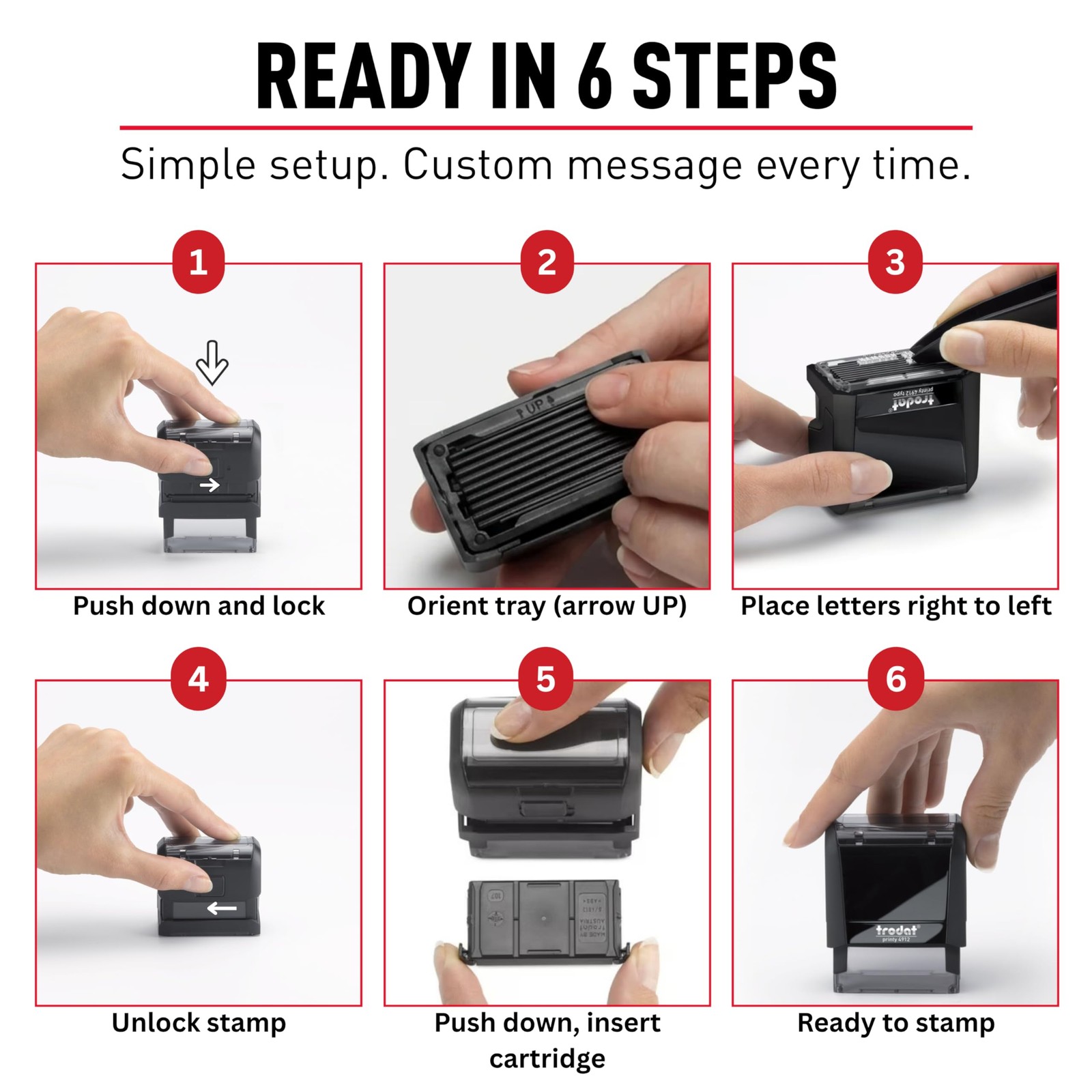 4912 Self Inking DIY 4 line Custom Rubber Stamp Kit Personalized for Name