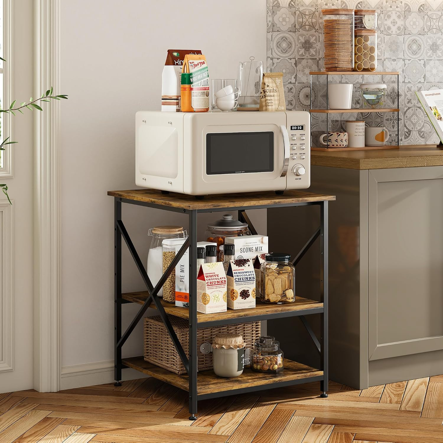 24"X24"X30" Large Printer Stand with Storage, 3 Tier Rolling Printer Cart Table,
