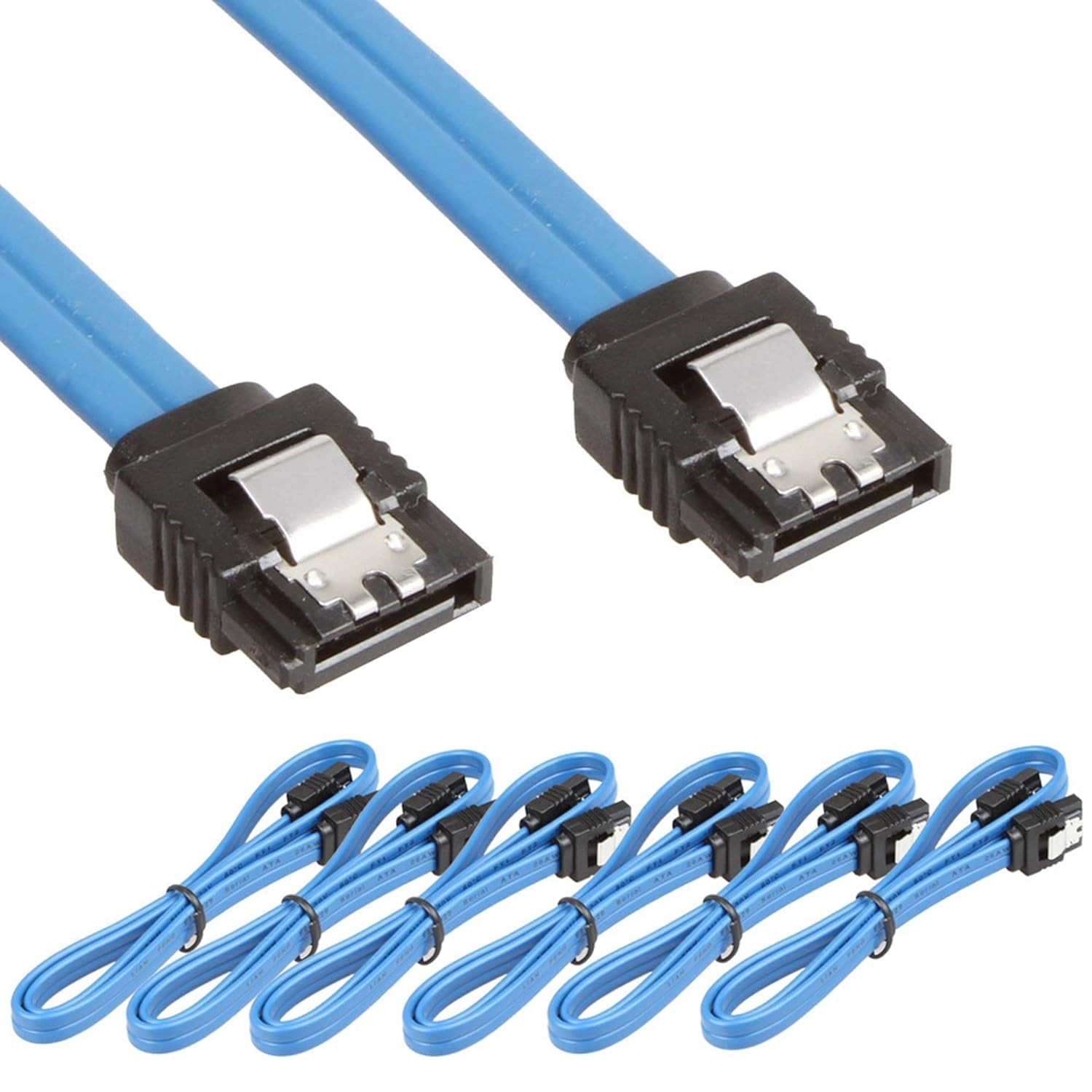 6Pack Straight SATA III Cable 6.0 Gbps L=24 Inches 6 Gbps Data (6Pack Blue)